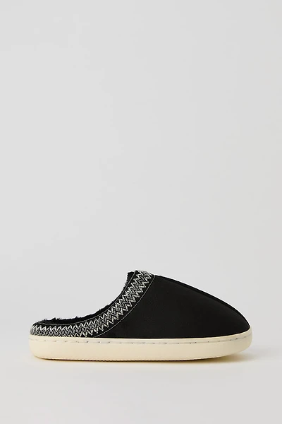 Faux Fur Lined Embroidered Trim Slipper