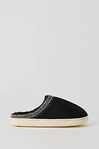 Faux Fur Lined Embroidered Trim Slipper