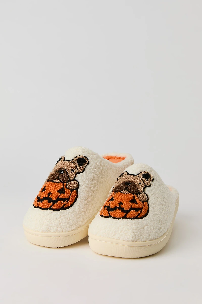 Halloween Frenchie Sherpa Slippers
