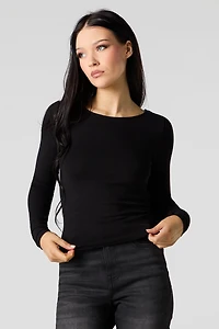 Ribbed Boat Neck Long Sleeve Top