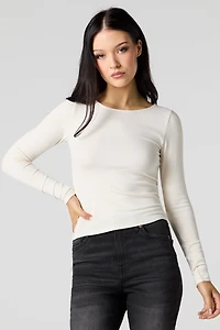 Ribbed Boat Neck Long Sleeve Top