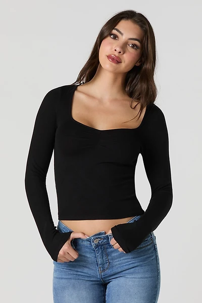 Ribbed Cinched Long Sleeve Top