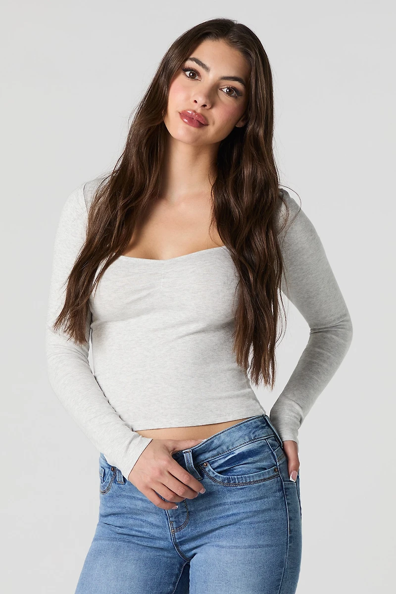 Ribbed Cinched Long Sleeve Top