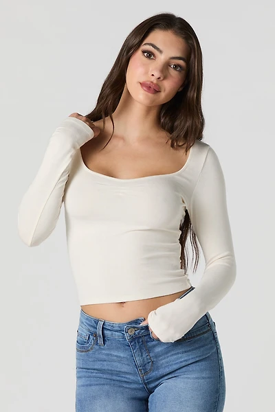 Ribbed Cinched Long Sleeve Top