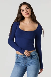 Ribbed Cinched Long Sleeve Top
