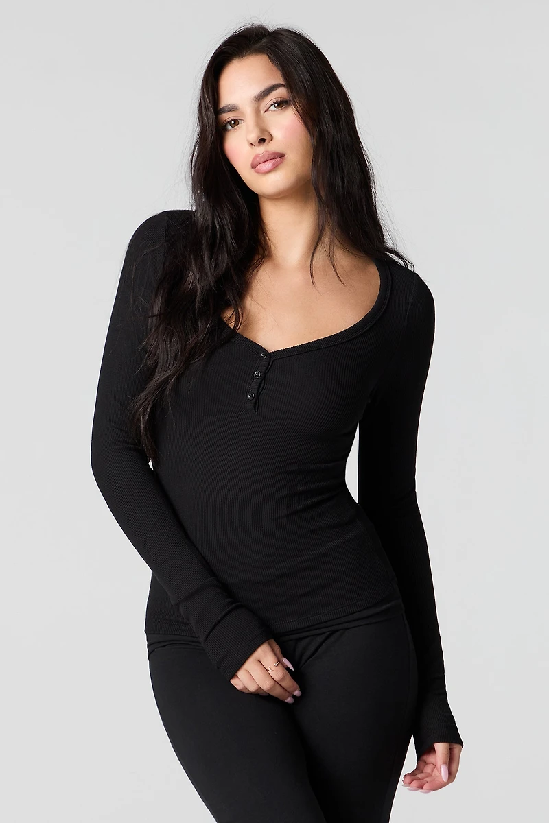 Ribbed Classic Henley Top