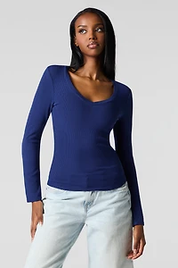 Classic Ribbed V-Neck Long Sleeve Top