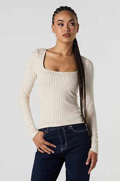 Ribbed Square Neck Long Sleeve Top