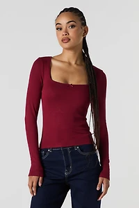 Ribbed Square Neck Long Sleeve Top