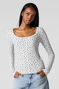 Classic Ribbed Scoop Neck Long Sleeve Top