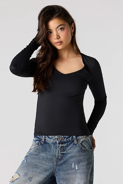 Luxe Heavy Contour V-Neck Long Sleeve Top