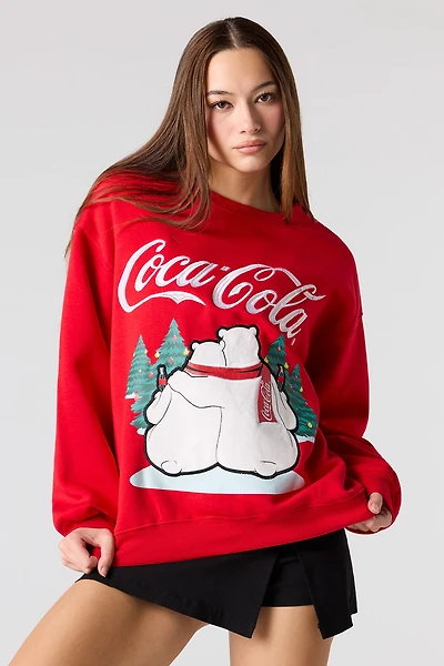 Coca Cola Chenille Embroidered Christmas Fleece Sweatshirt