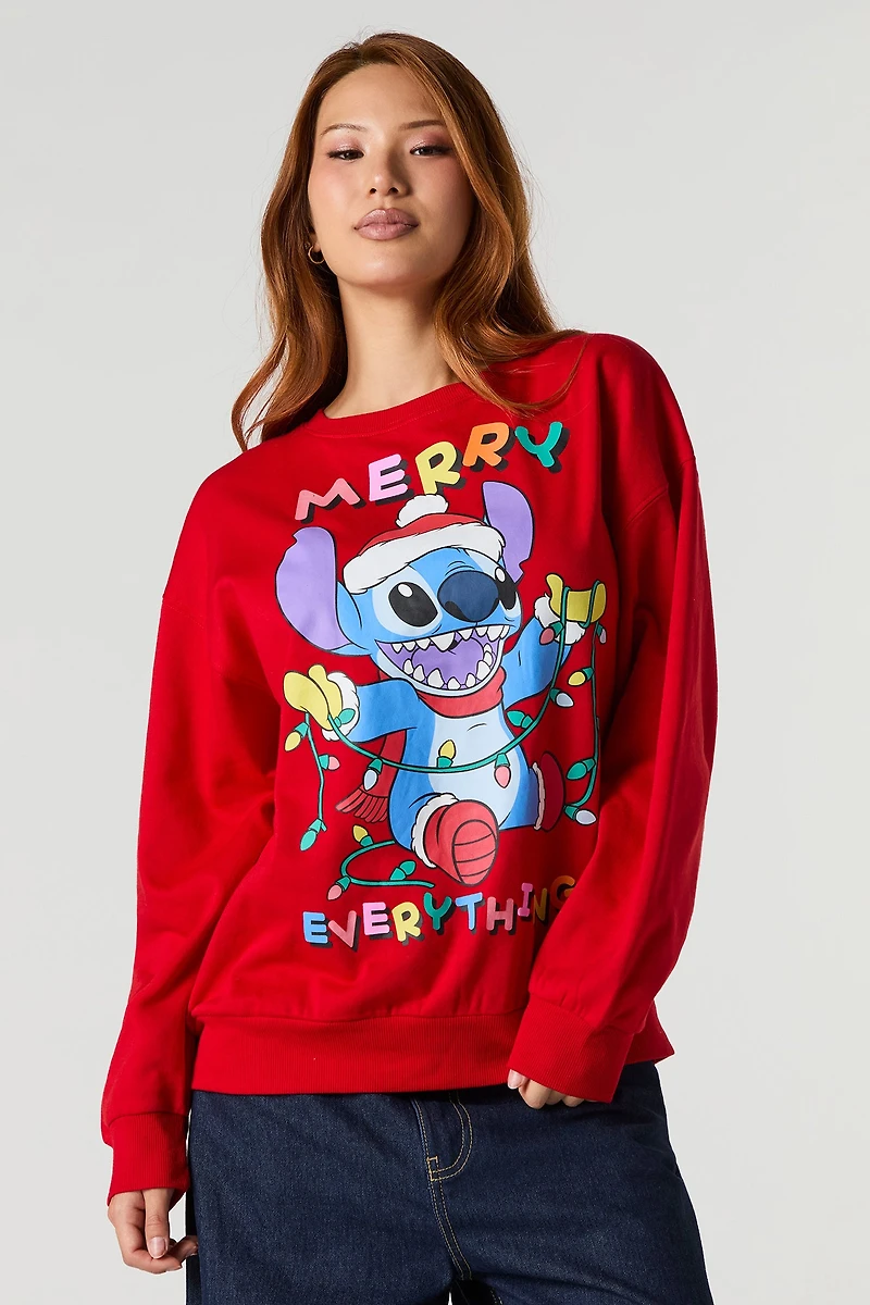 Stitch Merry Christmas Graphic Fleece Sweatshirt