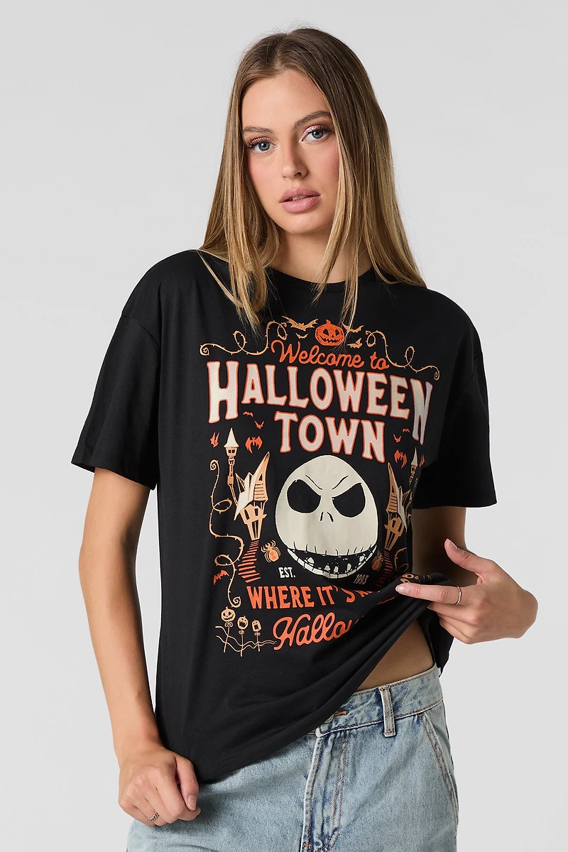 T-shirt coupe garçonne à imprimé Halloween Town