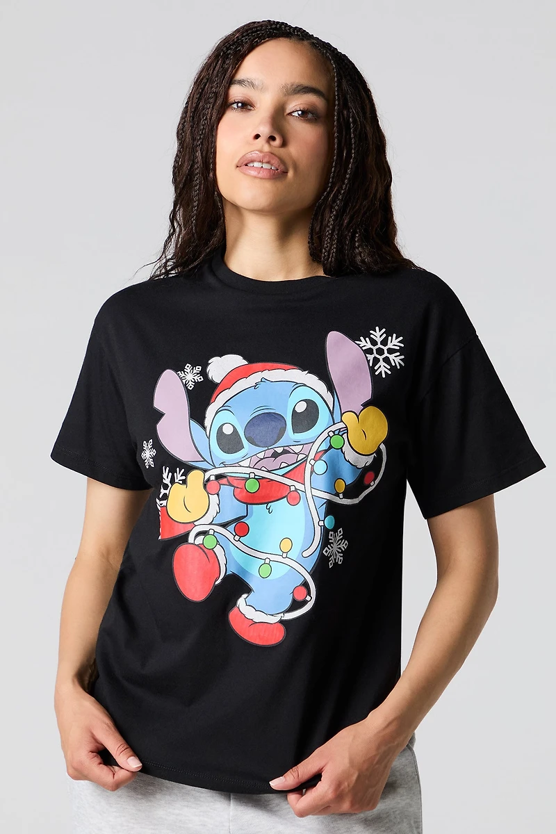 Stitch Christmas Graphic Boyfriend T-Shirt