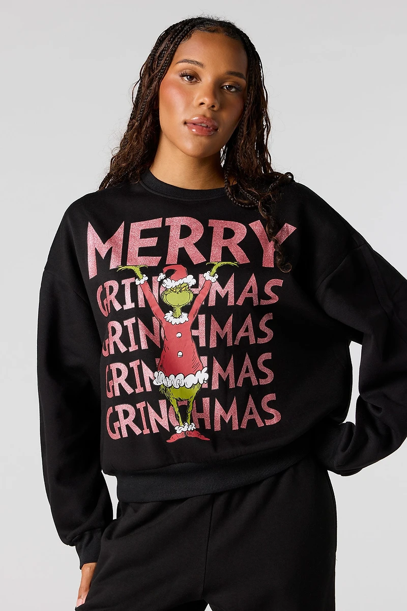 Grinch Christmas Graphic Fleece Sweatshirt
