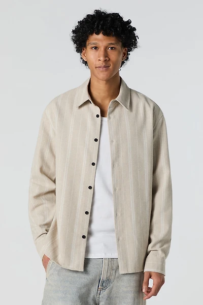 Textured Striped Long Sleeve Button-Up Top