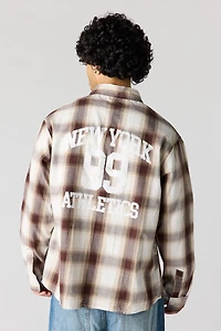 Graphic Plaid Long Sleeve Button-Up Top