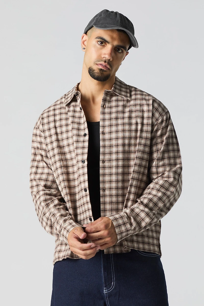 Plaid Flannel Boxy Button-Up Top