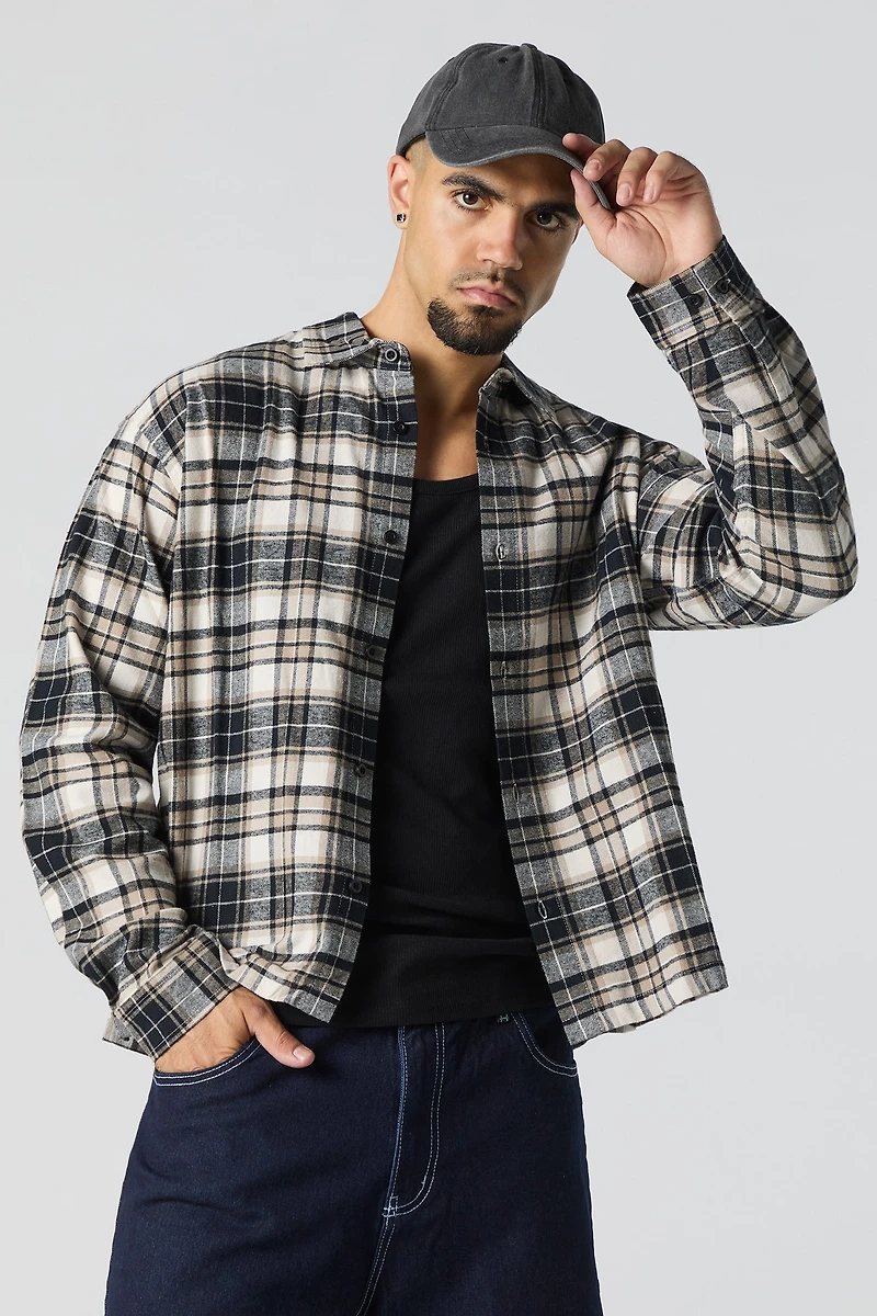 Plaid Flannel Boxy Button-Up Top
