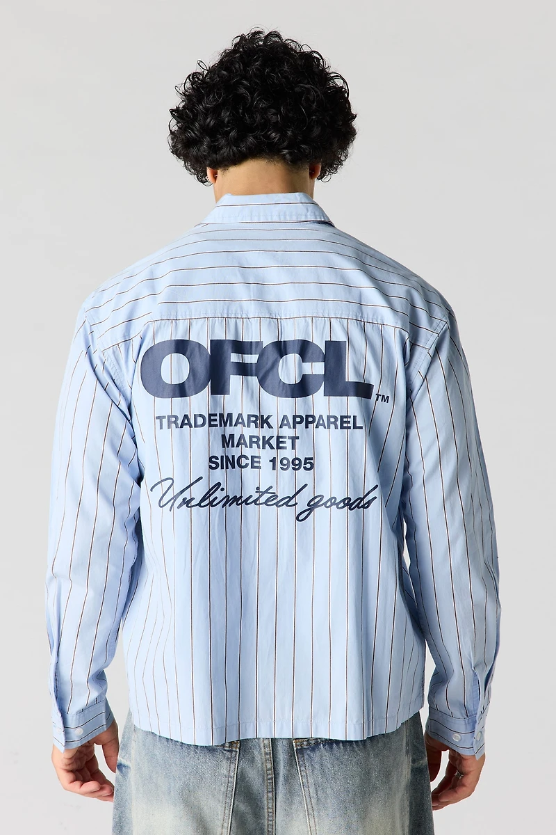 Pinstriped Graphic Button-Up Top