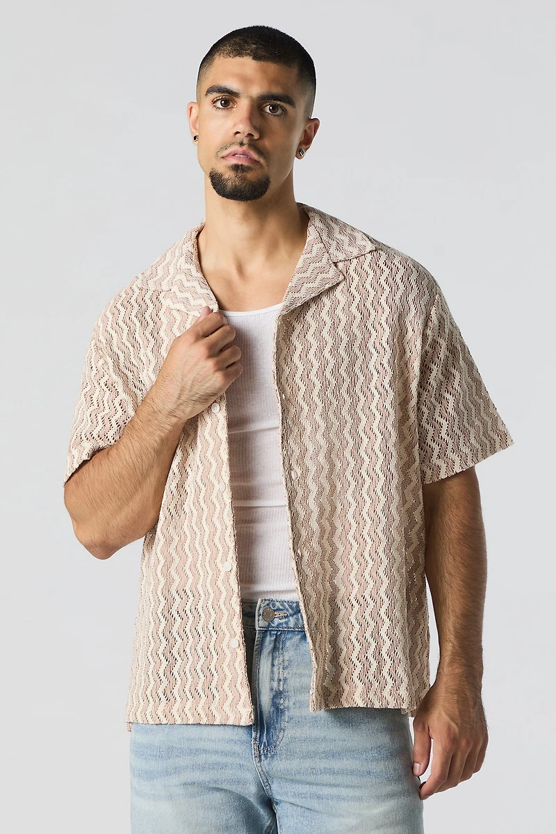 Zig Zag Textured Button-Up Top