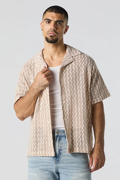 Zig Zag Textured Button-Up Top