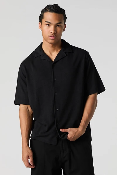 Textured Button-Up Short Sleeve Top