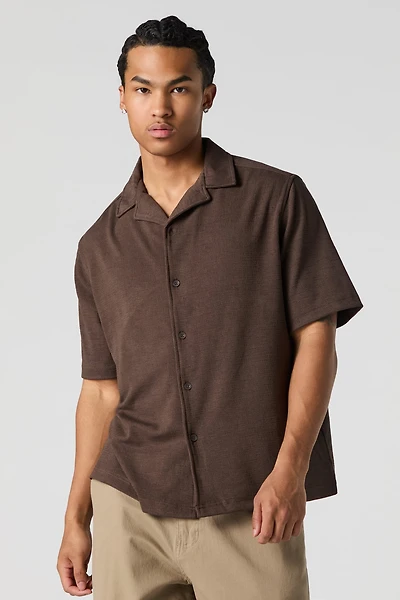 Textured Button-Up Short Sleeve Top