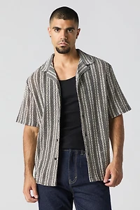 Haut texturé boutonné noir et blanc