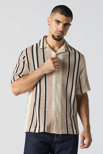 Striped Textured Button-Up Top