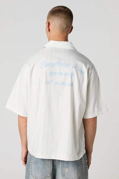 Pinstriped Graphic Boxy Button-Up Top