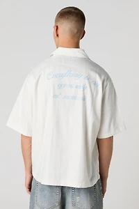 Pinstriped Graphic Boxy Button-Up Top