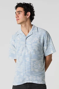 Paisley Textured Button-Up Top
