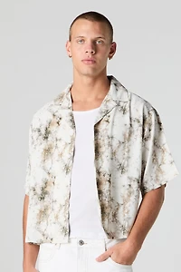 Printed Boxy Short Sleeve Button-Up Top
