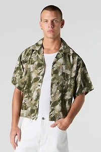 Printed Boxy Short Sleeve Button-Up Top