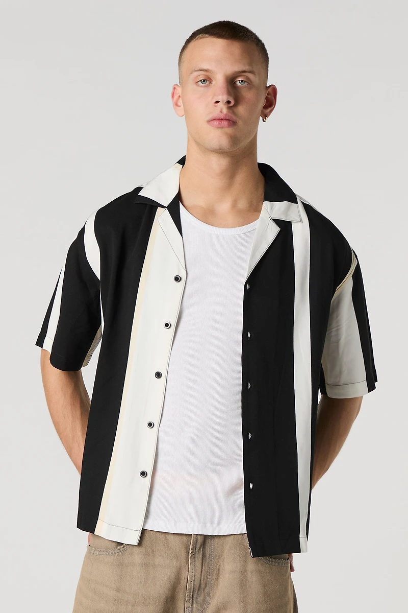 Printed Short Sleeve Button-Up Top