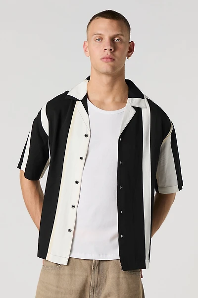 Printed Short Sleeve Button-Up Top