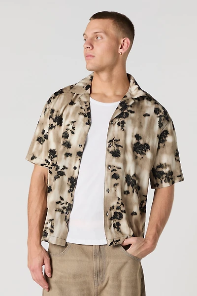 Printed Short Sleeve Button-Up Top
