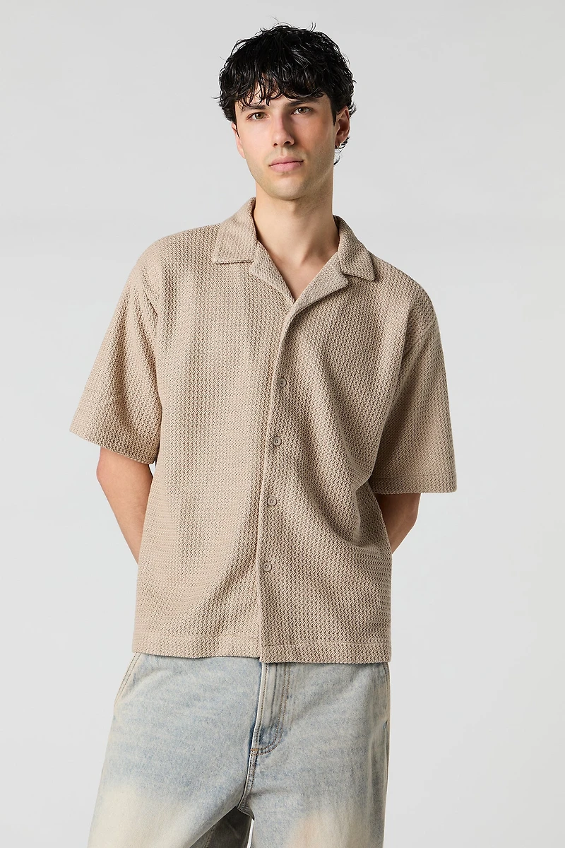 Boxy Textured Button-Up Top
