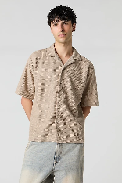 Boxy Textured Button-Up Top