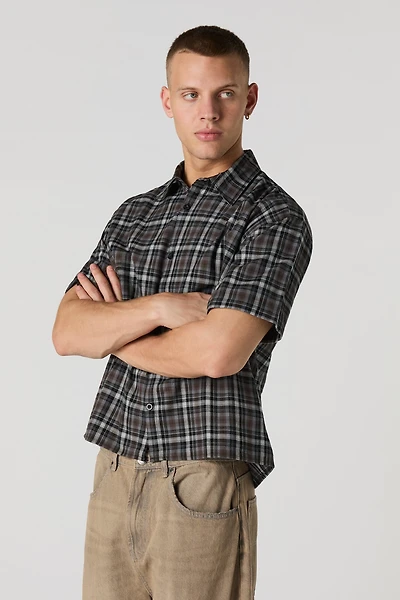 Plaid Boxy Button-Up Top