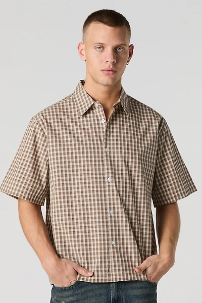 Plaid Boxy Short Sleeve Button-Up Top
