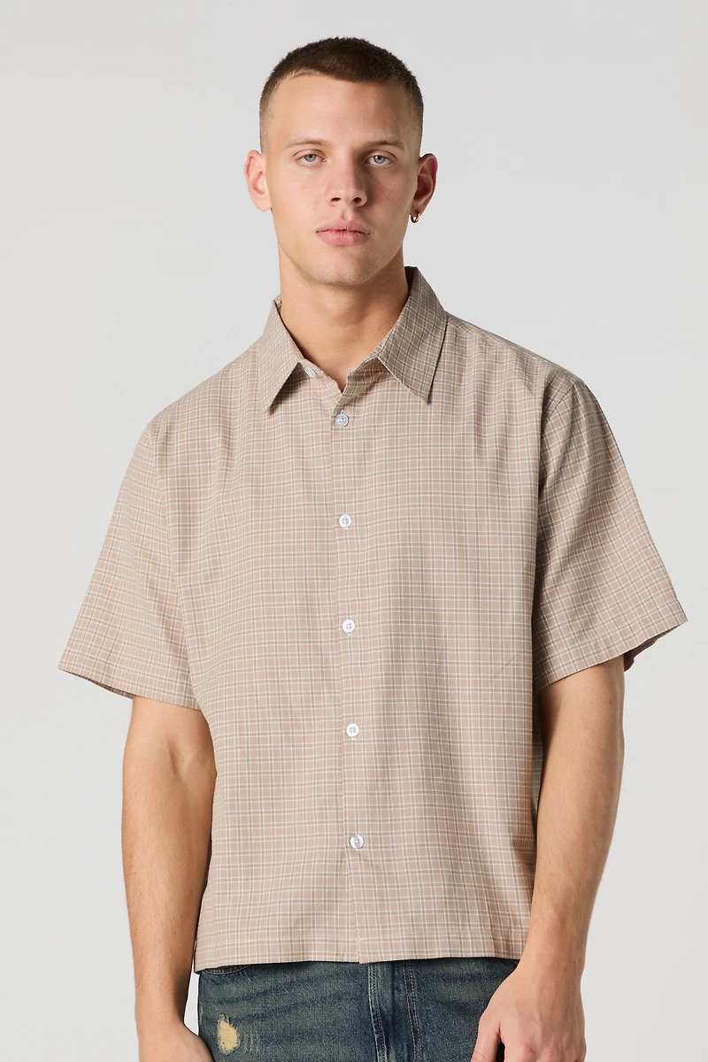 Plaid Boxy Short Sleeve Button-Up Top