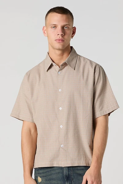 Plaid Boxy Short Sleeve Button-Up Top