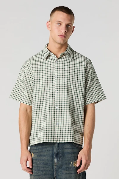 Plaid Boxy Short Sleeve Button-Up Top