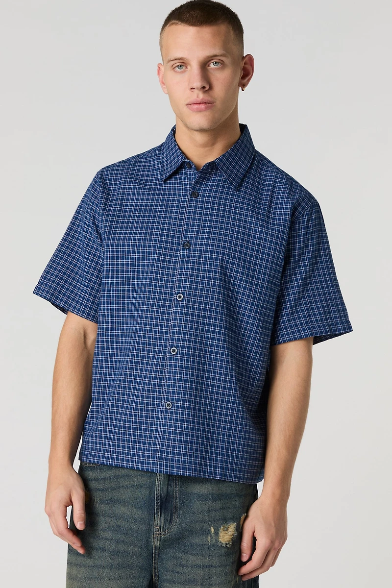 Plaid Boxy Short Sleeve Button-Up Top
