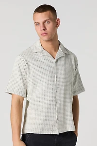 Textured Short Sleeve Button-Up Top