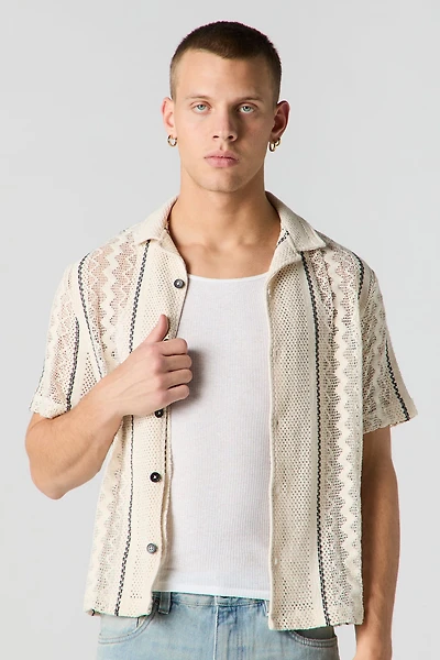 Haut boutonné en tricot ajouré textur