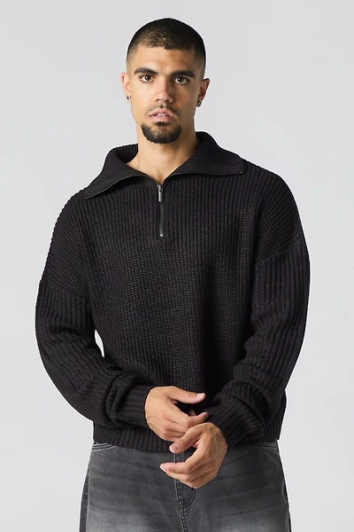 Ribbed Knit Quarter Zip Sweater